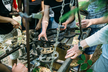 quest game in nature with a large company