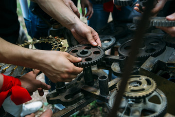 quest game in nature with a large company