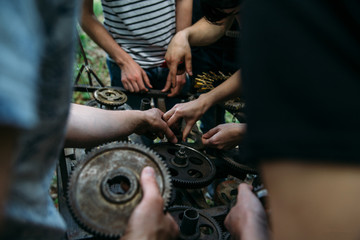 quest game in nature with a large company