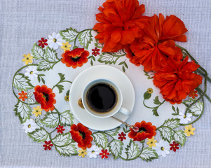 cup of coffee and rose