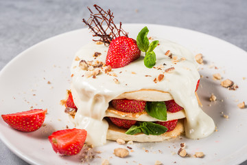 tasty chocolate american pancake on plate