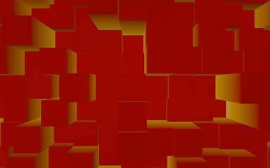 Abstract red elegant cube geometric background. Chaotically advanced rectangular bars. 3D Rendering, 3D illustration