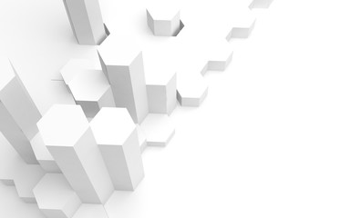 Obraz premium White abstract background with honeycomb. Hexagon bars isolated on white backdrop. 3D illustration