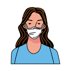 young woman using medical mask character