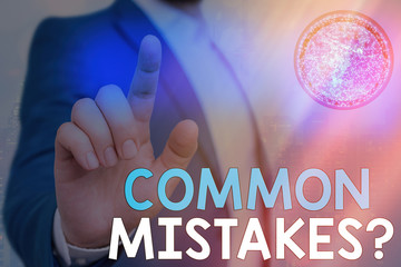 Writing note showing Common Mistakes Question. Business concept for repeat act or judgement...