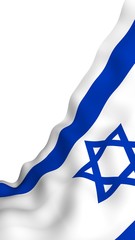The flag of Israel. State symbol of the State of Israel. A blue Star of David between two horizontal blue stripes on a white field. 3d illustration