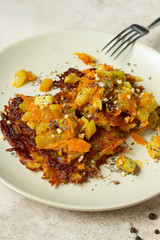 hash brown close up. top view, vertical