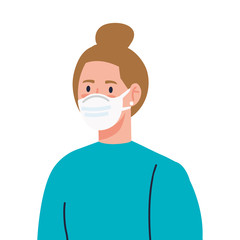 woman using medical protective mask against covid 19 vector illustration design