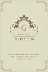 Vintage Monogram. Letter G. Creative Logo. Beautiful Template for Greeting Cards, Wedding Invitations, Book Design, Restaurant Menu, Advertising. Graceful Emblem. Place for Text. Vector illustration