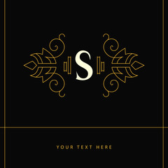 Elegant Ornament. Letter S. Graceful Emblem. Creative Logo in Linear Style. Drawn Luxury Monogram for Book Design, Invitation, Brand Name, Jewellery, Restaurant, Boutique, Hotel. Vector illustration