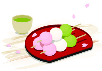 Japanese dessert sweets, Hanami Dango - sweet dumplings with three different colours, usually served during spring season and cherry blossoms viewing.