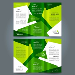 Tri-fold abstract polygonal green color design template cover brochure