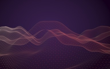 Abstract landscape background. Cyberspace purple grid. hi tech network. 3D illustration