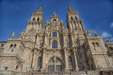 Fototapeta na wymiar Facade of the Cathedral of Santiago, in Santiago de Compostela, La Coruña, Galica, Spain, Europe.