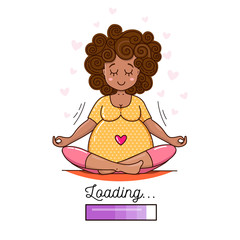 Cute Pregnant Meditating Woman. Waiting for baby vector illustration. Happy beautiful mother to be. Pregnancy card.