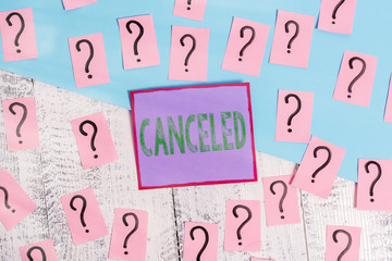 Handwriting text Canceled. Conceptual photo to decide not to conduct or perform something planned...
