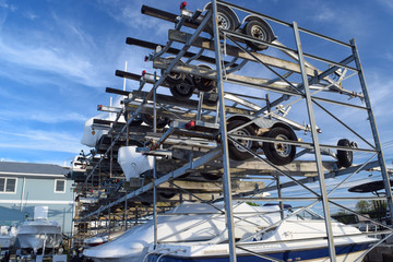 Boat Rack with Trailers at a Marina