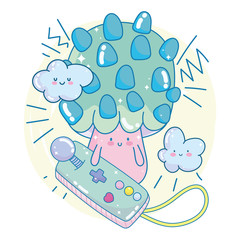 video game fungus with joystick entertainment gadget device electronic cartoon