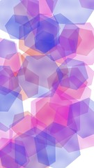 Multicolored translucent hexagons on white background. Vertical image orientation. 3D illustration