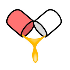 Open capsule drug medical. Icons of pill. Pharmacy logo. Vector illustration icon isolated on white background. Medicine