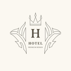 Elegant Ornament. Letter H. Graceful Emblem. Creative Logo in Linear Style. Drawn Luxury Monogram for Book Design, Invitation, Brand Name, Jewellery, Restaurant, Boutique, Hotel. Vector illustration