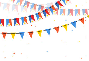 flags bunting of Philippines on white backgrounds. banner for independence day.