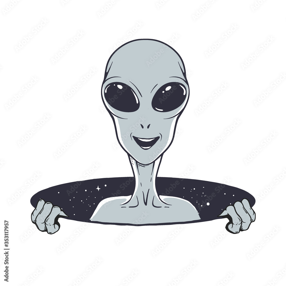 Canvas Prints smiling alien peeps out from the hole of space