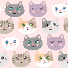 Seamless pattern with cute kitties