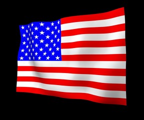 Waving flag of the United States of America on a dark background. Stars and Stripes. State symbol of the USA. 3D illustration