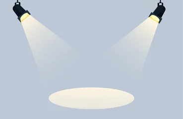 Rolgordijnen Flat Spotlights with bright white light shining stage vector set. Illuminated effect form projector, illustration of projector for studio illumination eps 10 © Vitaliy