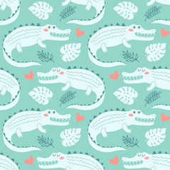 Obraz premium Seamless pattern with cute crocodiles