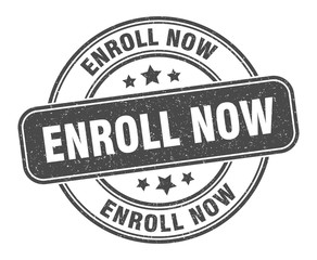 enroll now stamp. enroll now label. round grunge sign