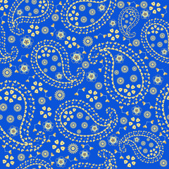Romantic blue background with golden paisley.