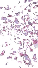Flying euro banknotes isolated on a white background. Money is flying in the air. 500 EURO in color. 3D illustration