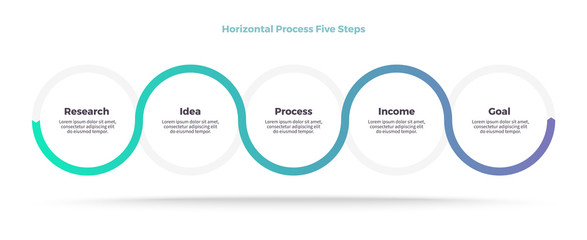 Business infographics. Timeline with 5 steps, options, circles. Vector template.