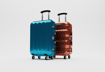 3D rendering traveler suitcases in terminal airport departure lounge on white background.