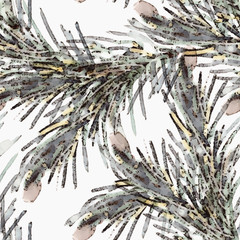 Fir Twigs Seamless Pattern. Watercolor Background. Hand Drawn Illustration.