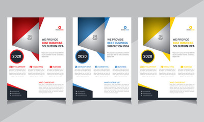 Business Flyer Design. Post Template. Cover Book and Magazine. shape design, red, blue, yellow colorful size a4