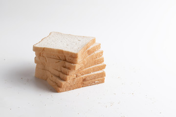 Slice of bread on the white background.