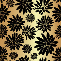 Gold Flower Floral Textile Repeat Pattern Background