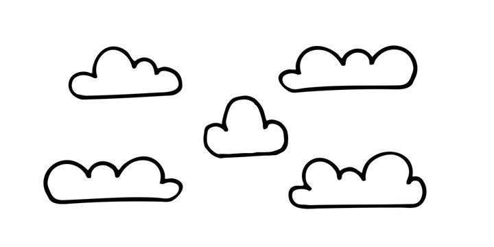 doodle cloud illustration hand drawn vector. Some simple clouds on the sky. Thick black stroke isolated