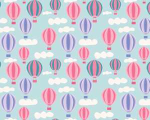 Seamless vector pattern with balloons and clouds flying in the sky. It can be used for children's dextile, wallpaper, wrapping paper.