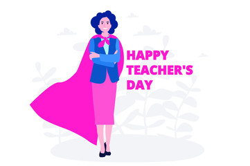 Happy teacher's day, Pretty Woman Teacher super woman, Vector illustration for web banner, infographics, mobile. 
