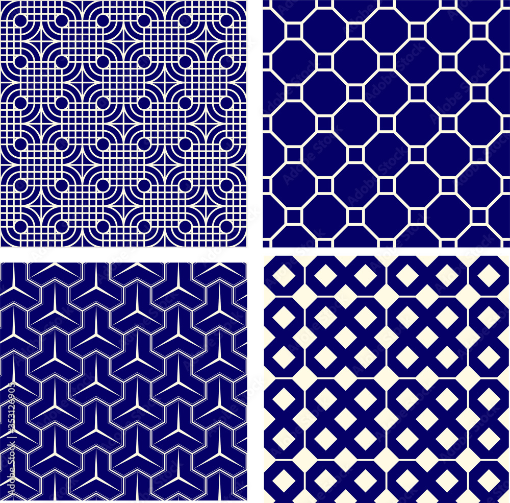 Poster set of seamless geometric pattern with geometric shapes,fabric pattern,tile pattern,carpet pattern,w