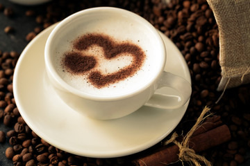 Coffee powder latte heart shaped art