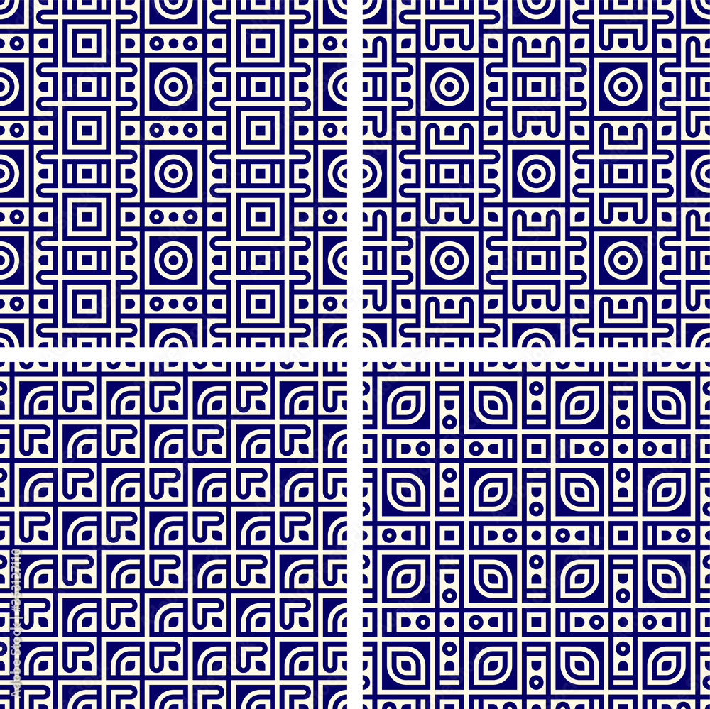 Fototapete set of seamless geometric pattern with geometric shapes,fabric pattern,tile pattern,carpet pattern,w