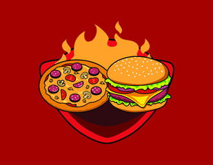 the awsome illustration pizza and burger vector esport logo mascot