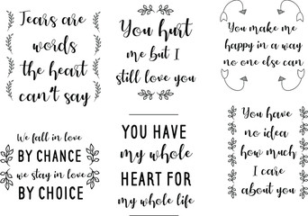 Set of Love Quotes Sayings for Valentine's day.  Romantic feeling between man and woman