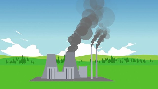 Kraftwerk mit Rauch Animation - Farbschema 02 - Schwenk Rechts