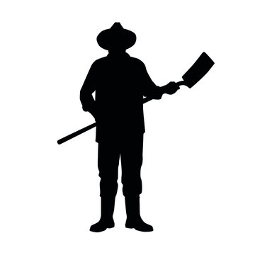 recommend clip art: Silhouette of farmer posing with a shovel
